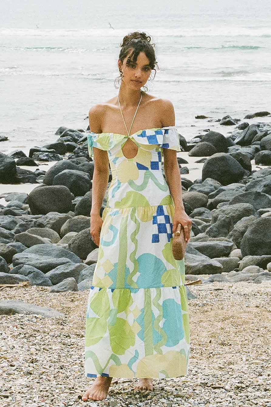 Adorne Midi Dress - Checker Floral Aliza Product Image