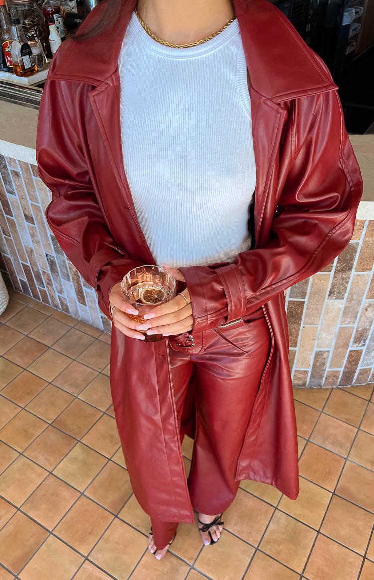 Finn Red PU Trench Coat Girls Product Image