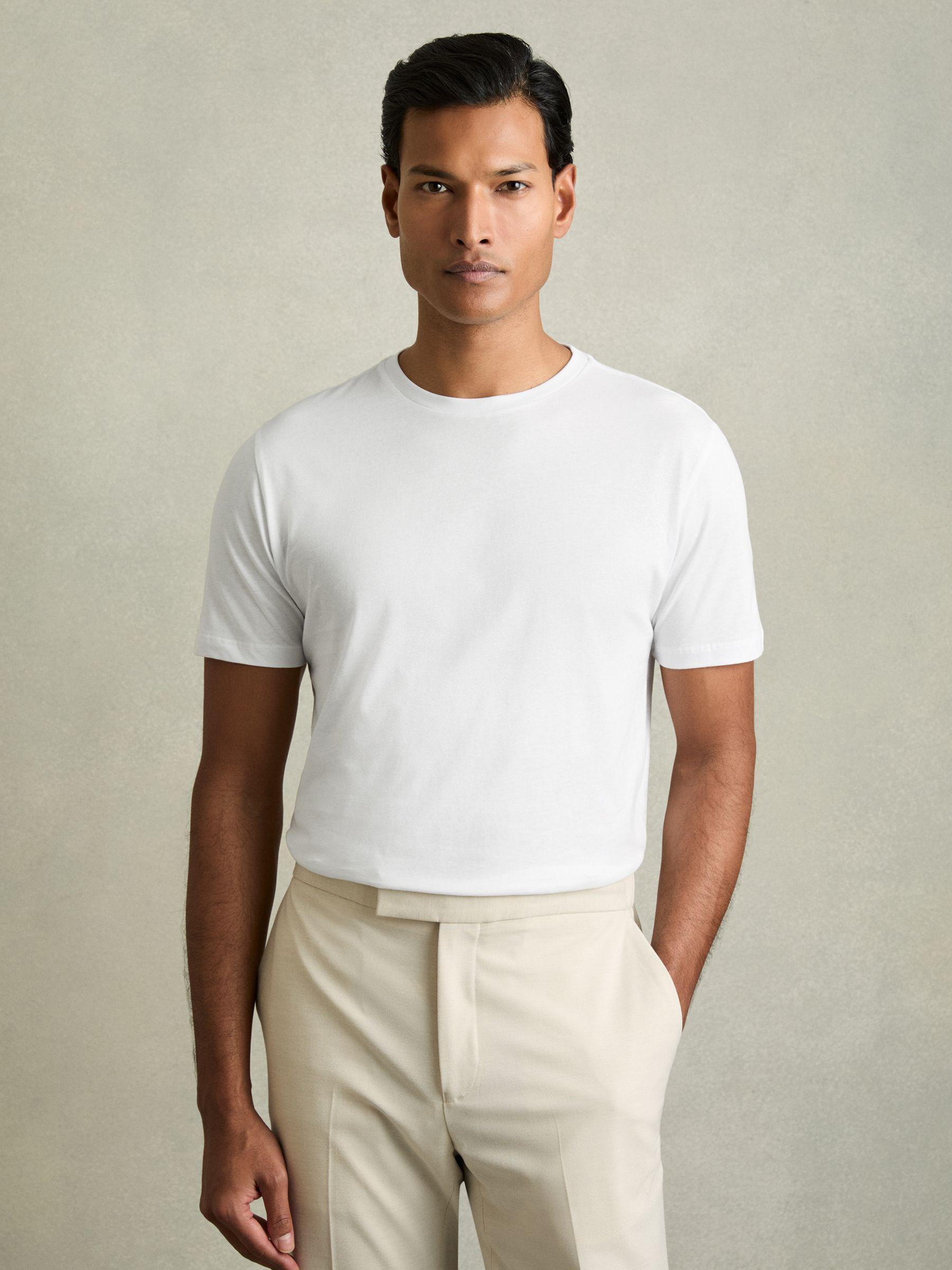 Cotton Crew-Neck T-shirts 3 Pack in White/Navy/Airforce Blue Product Image