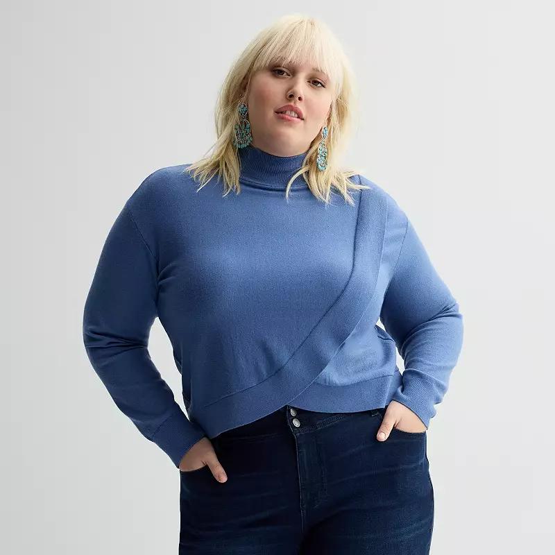 Plus Size INTEMPO™ Mockneck Faux Wrap Pullover Sweater, Women's, Size: 0X, Blue Product Image