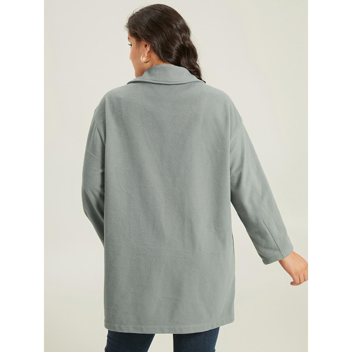 Plus Size Button Fly Flap Pocket Lantern Sleeve Coat Women Silver Office Plain Ladies Office Winter Coats BloomChic 22-24/3X Product Image