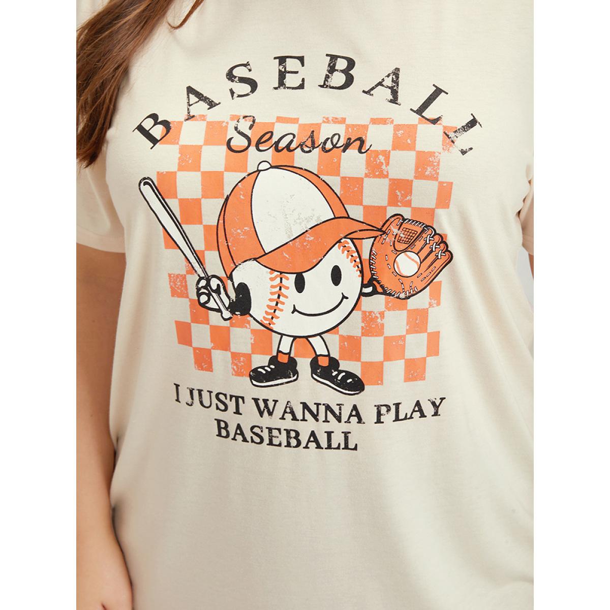 Plus Size Cartoon & Letter Print Crew Neck Graphic T-shirt Apricot Women Casual POP culture Dailywear T-shirts BloomChic 28/5X Product Image