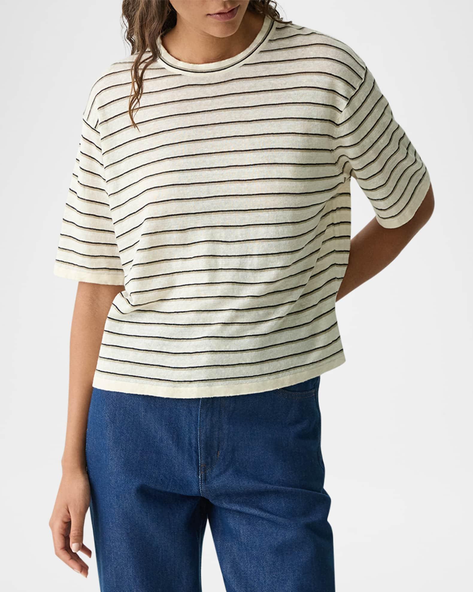 Stripe Knit Short-Sleeve Boyfriend Tee Product Image