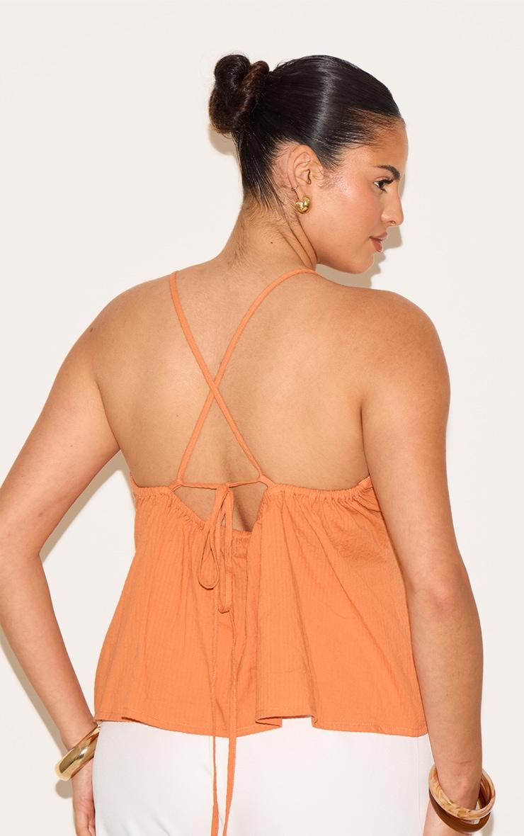Plus Orange Textured Boatneck Tie Back Top Product Image