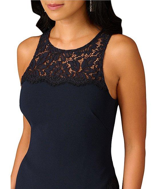 Aidan Mattox Crepe Lace Scoop Neck Sleeveless Side Slit Sheath Dress Product Image