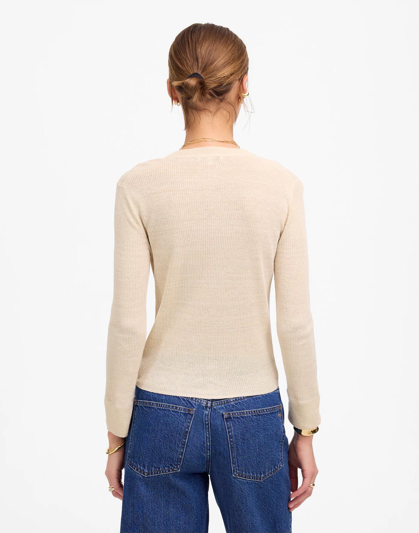 Linen-Blend Crewneck Cardigan Product Image