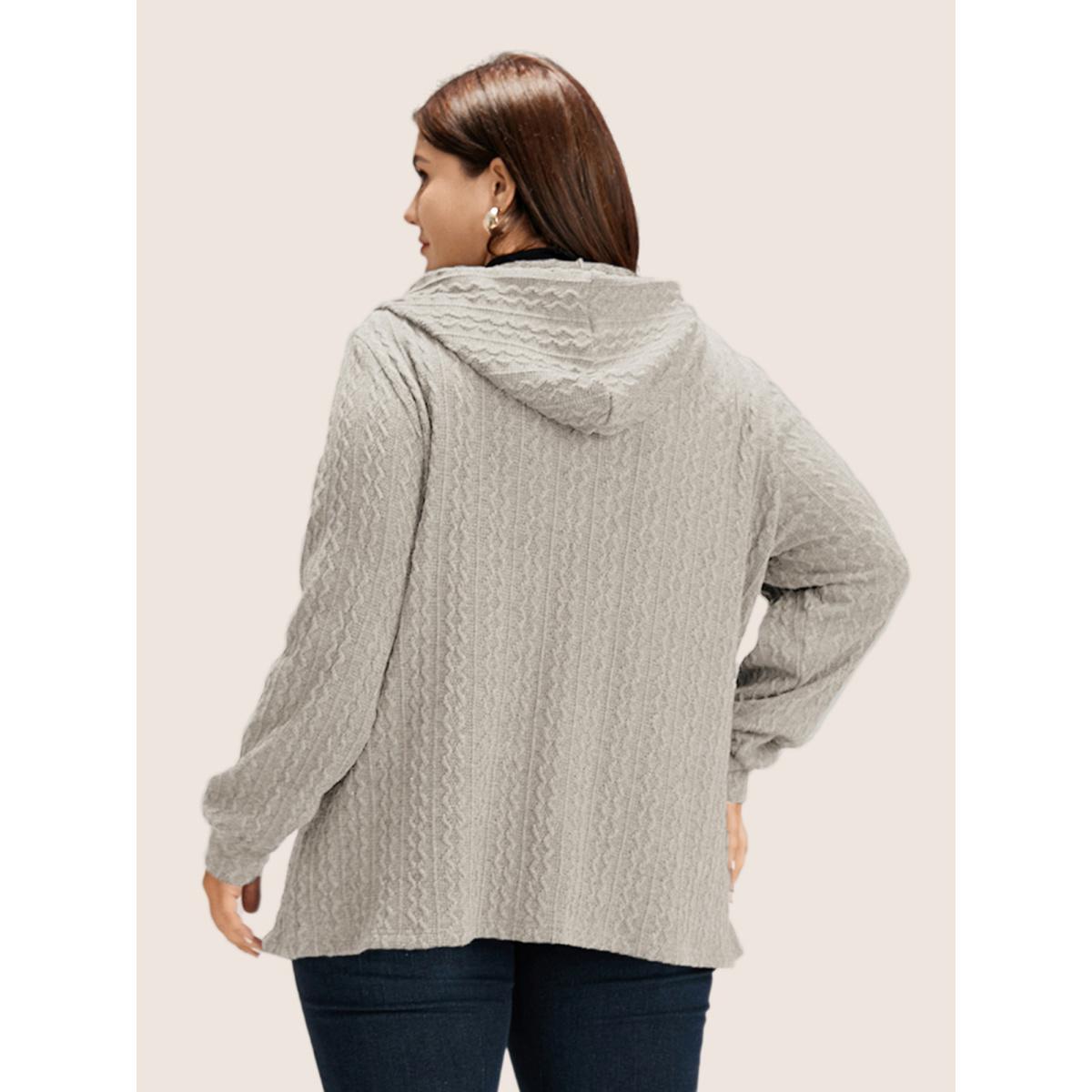 Plus Size Plain Textured Zipper Hooded Sweatshirt Women Champagne Casual Non Hooded Everyday Sweatshirts BloomChic 28/5X Product Image