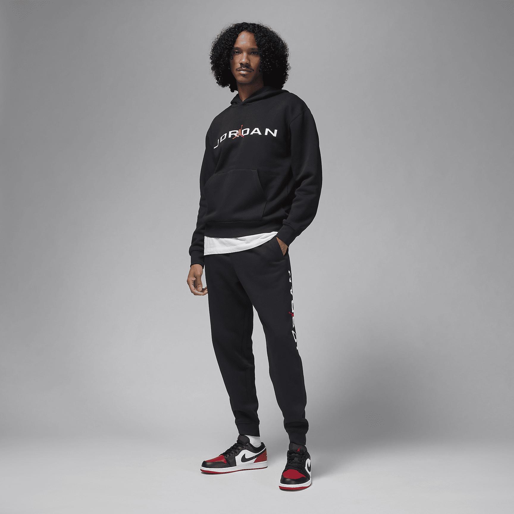 Jordan Mens Jordan Essential Air Stretch Fleece Hoodie - Mens Black/White/Red Product Image