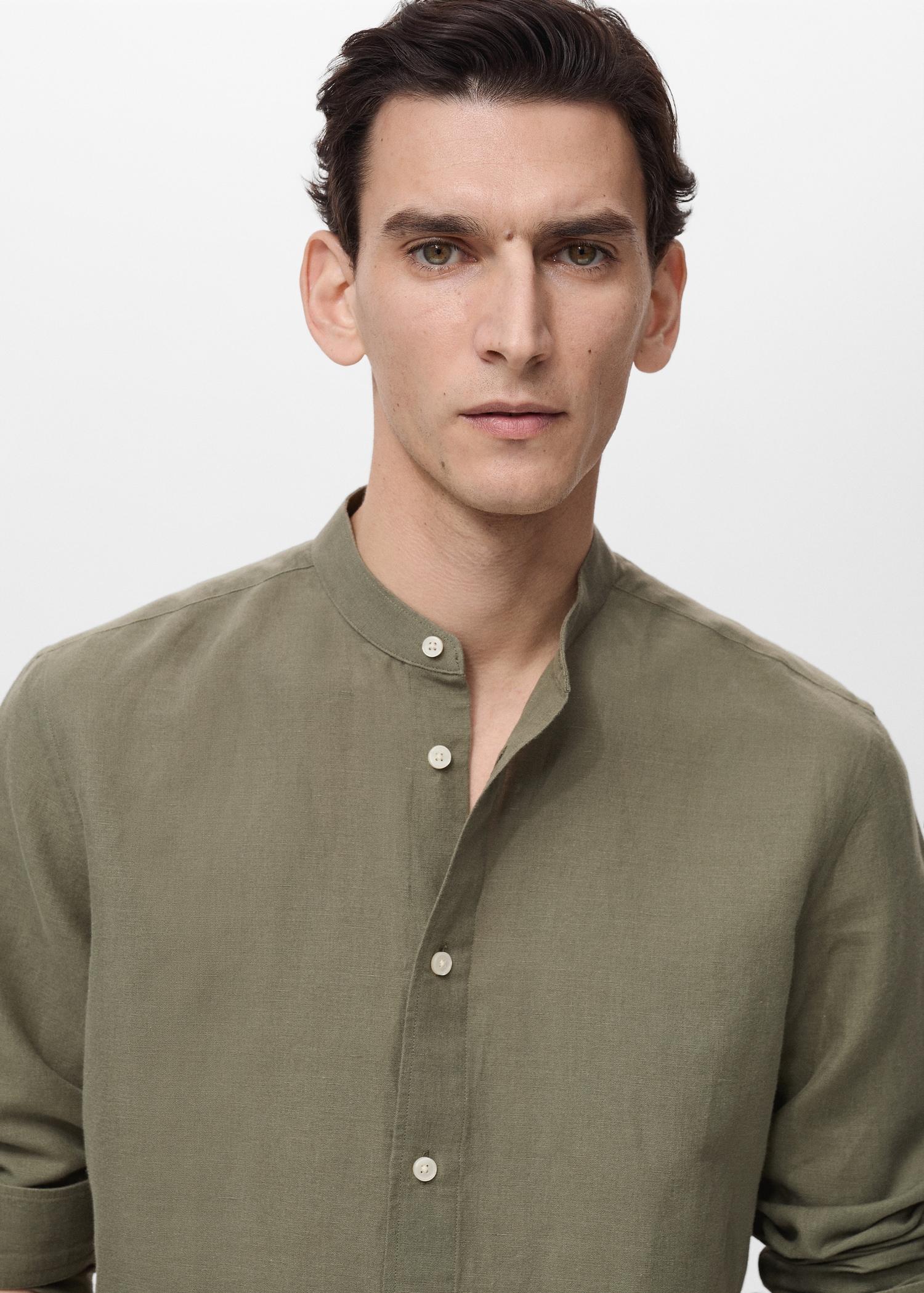 Mao collar linen shirt - Men | MANGO USA Product Image