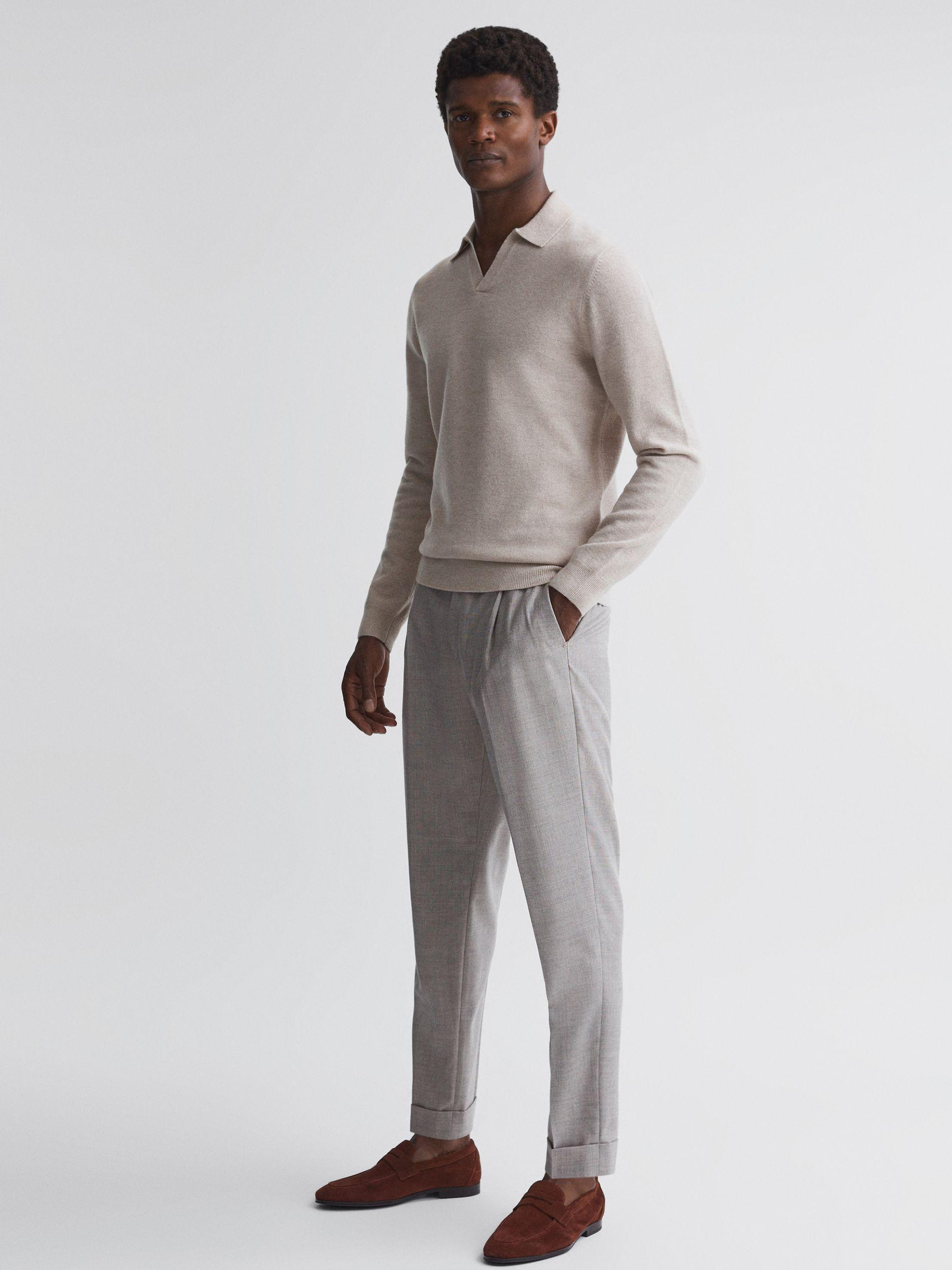 Merino Wool Open Collar Top in Oatmeal Melange Product Image