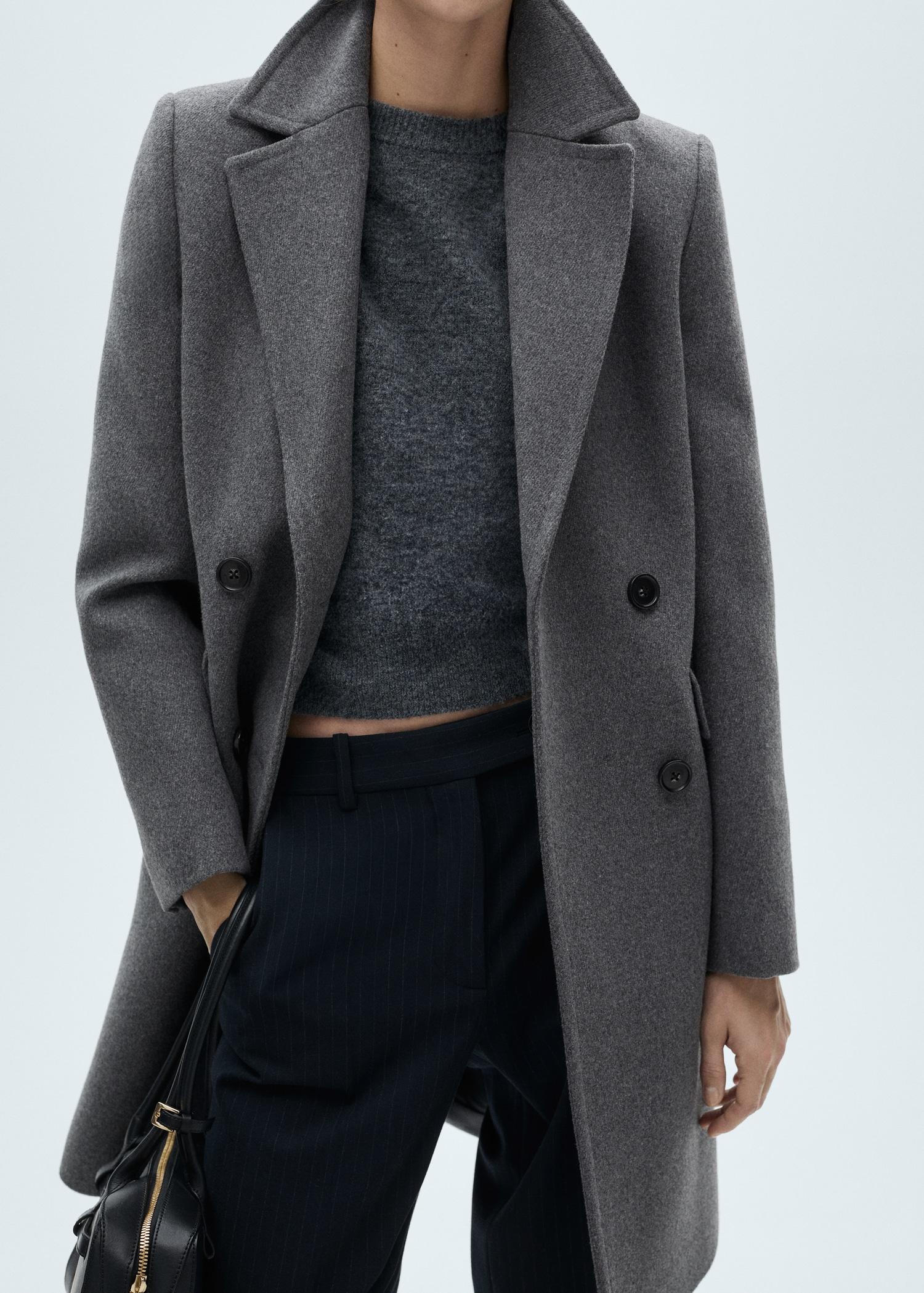 Double-breasted wool midi coat - Women | MANGO USA Product Image