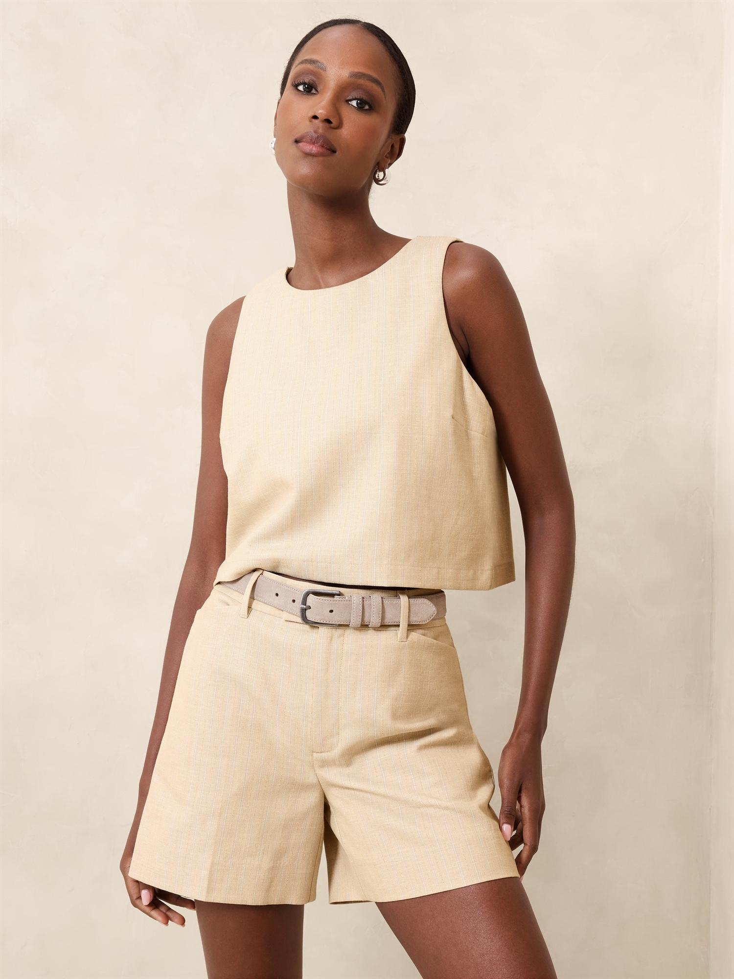 Linen-Blend Cropped Shell Product Image