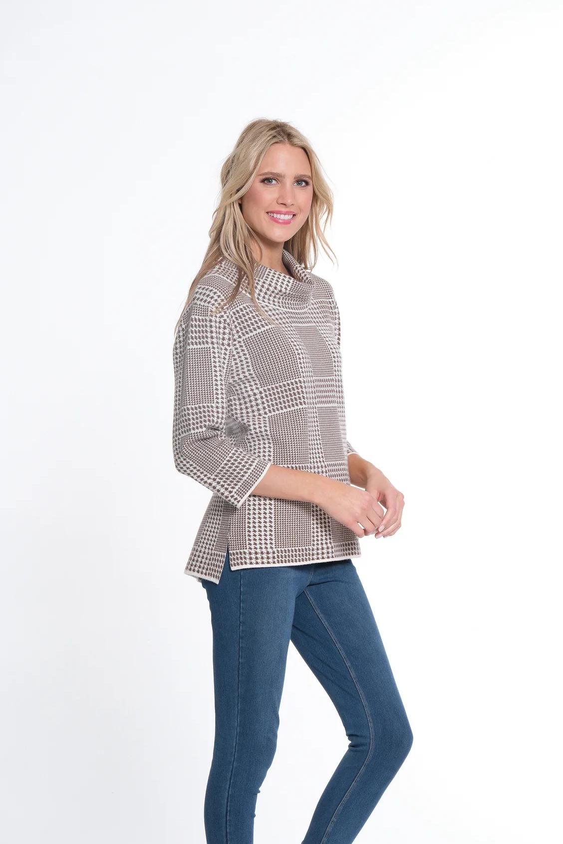 Houndstooth Cowl Neck Sweater Product Image