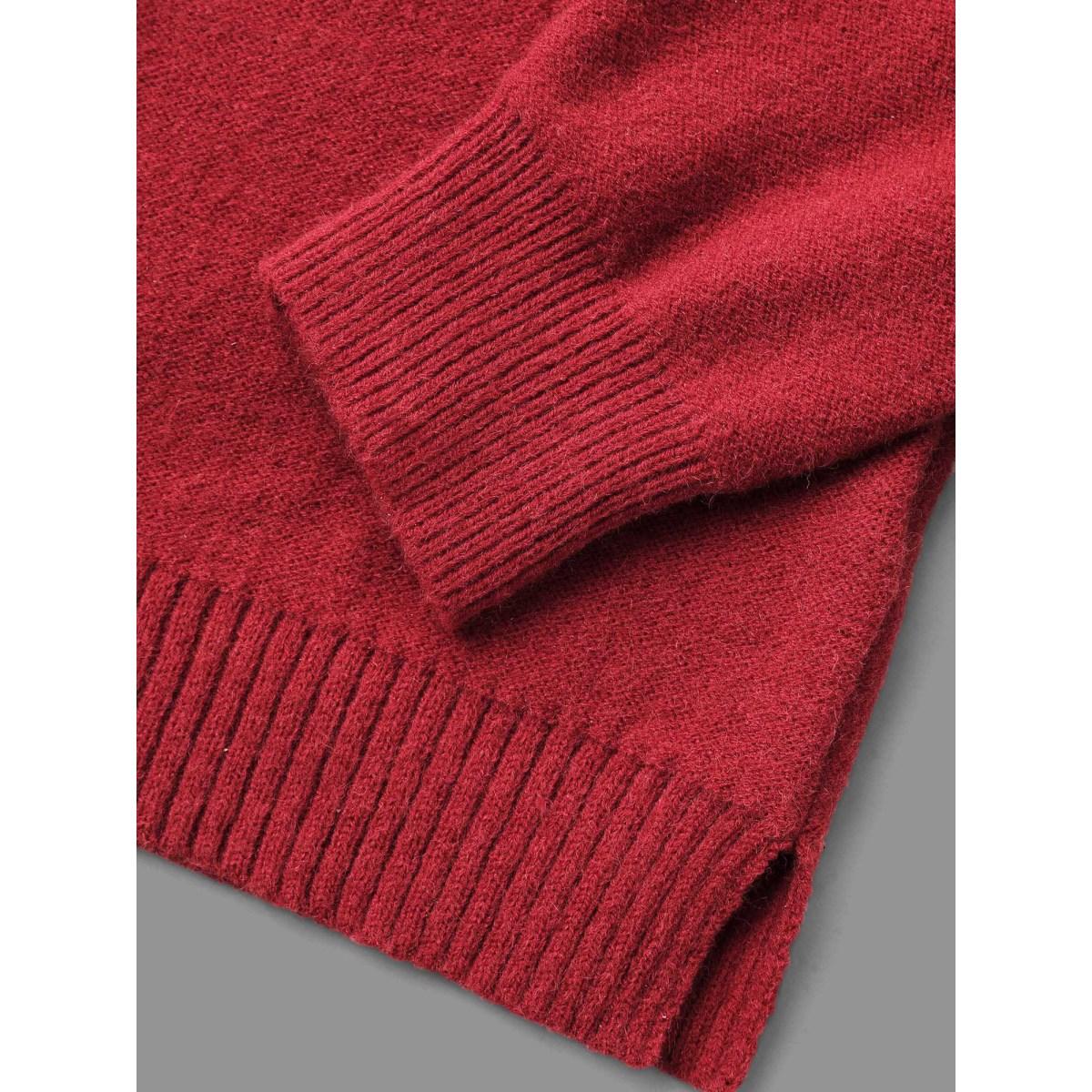 Plus Size Cable Knit Bodice Crew-Neck Pullover Brightred Women Leisure Loose Long Sleeve Round Neck Casual Pullovers BloomChic 22-24/3X Product Image