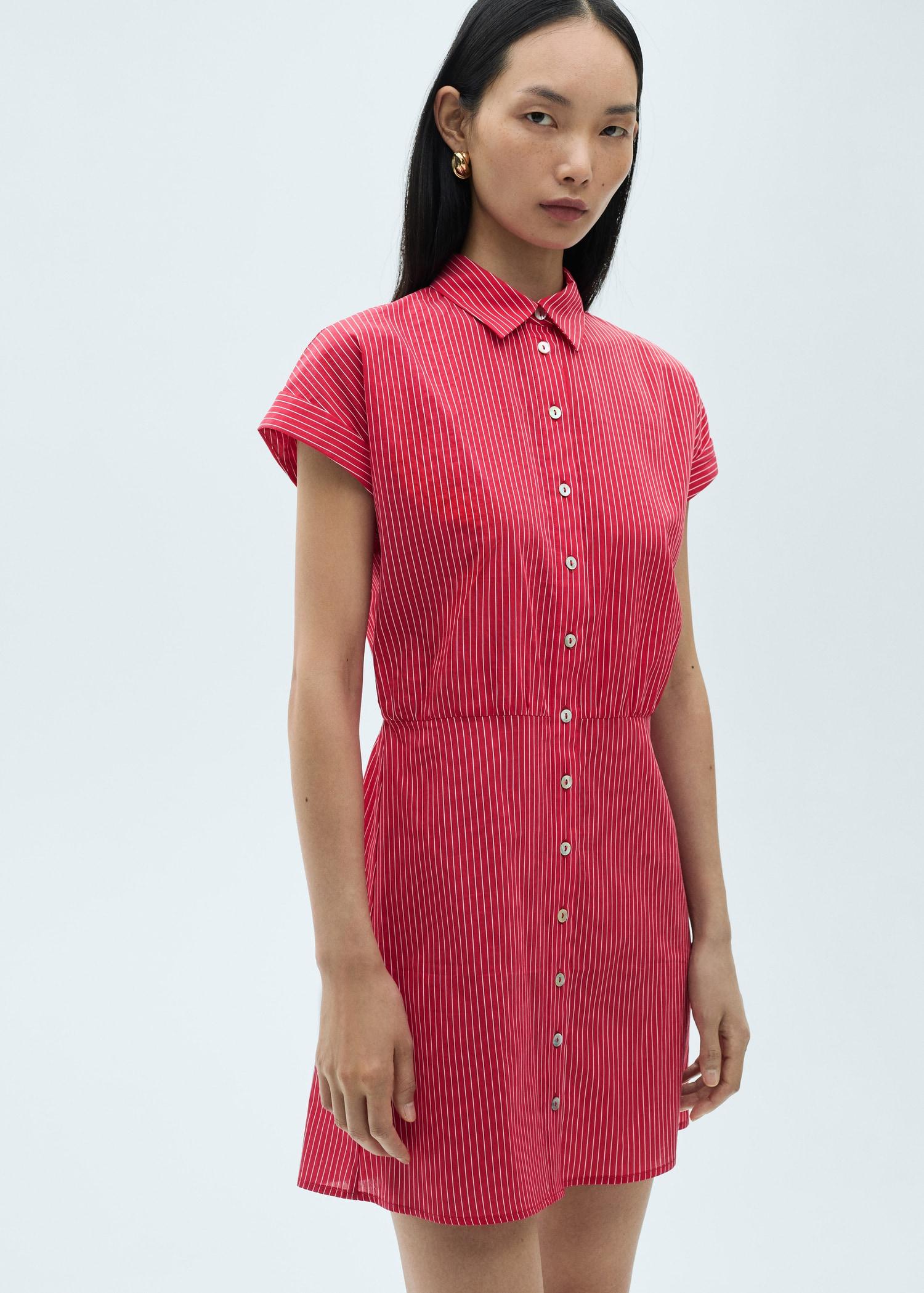 Striped cotton shirt dress - Women | MANGO USA Product Image