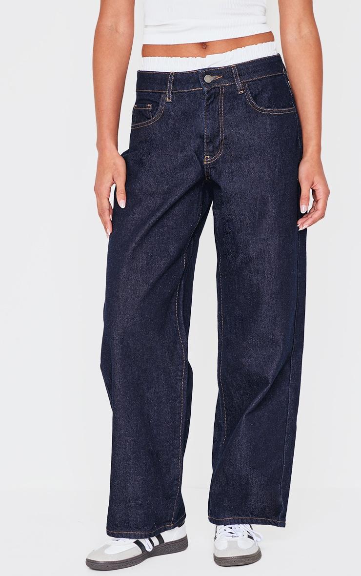 Dark Indigo Boxer Waistband Detail Denim Jeans Product Image