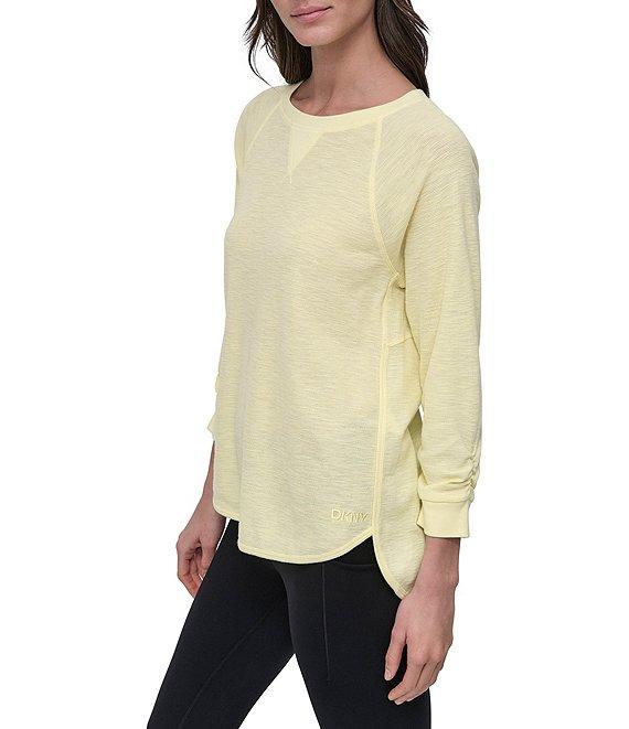 DKNY Sport by Donna Karan Mini Slub Waffle Knit Crew Neck 3/4 Ruched Sleeve Tee Product Image