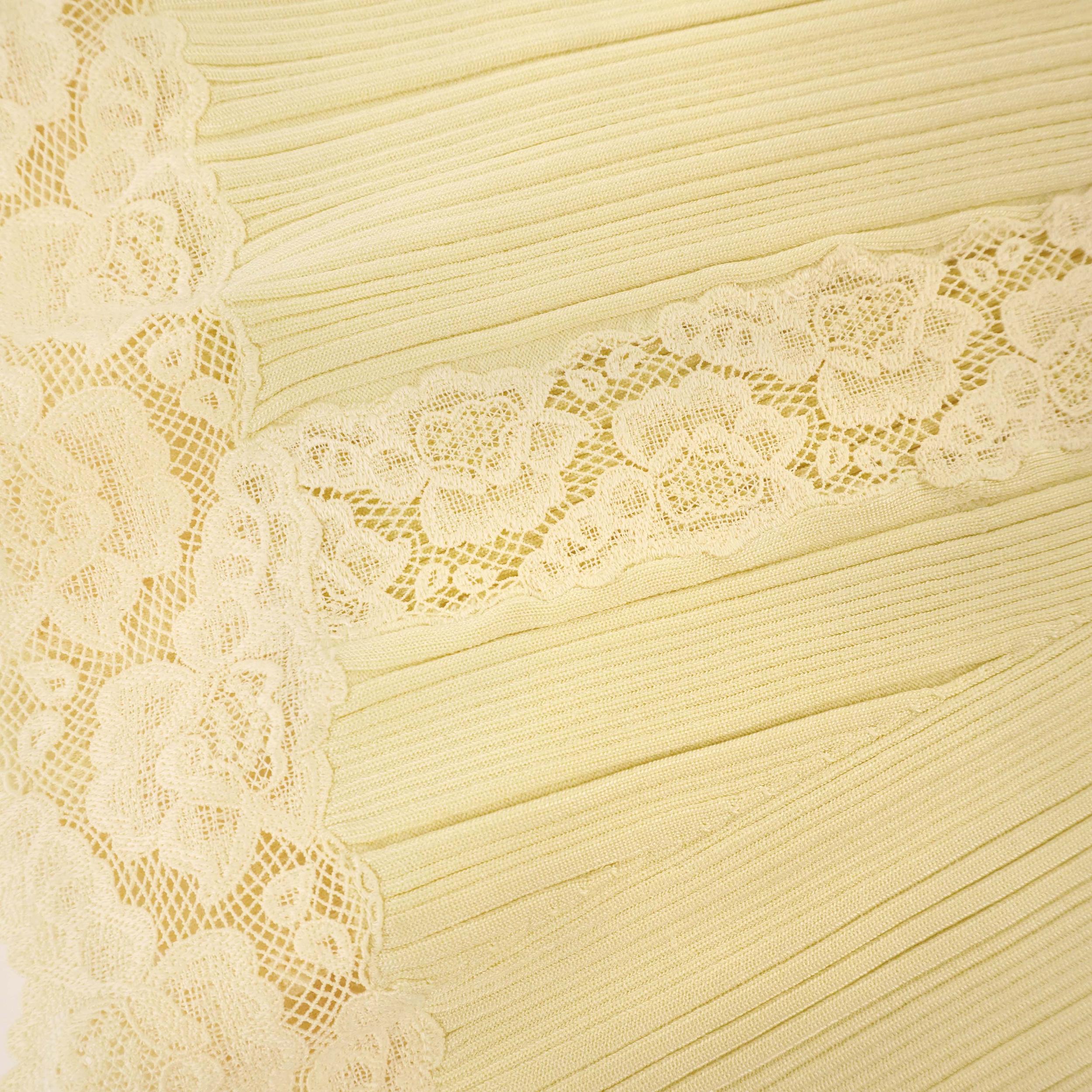 Yellow Knit Lace Insert Midi Dress Product Image