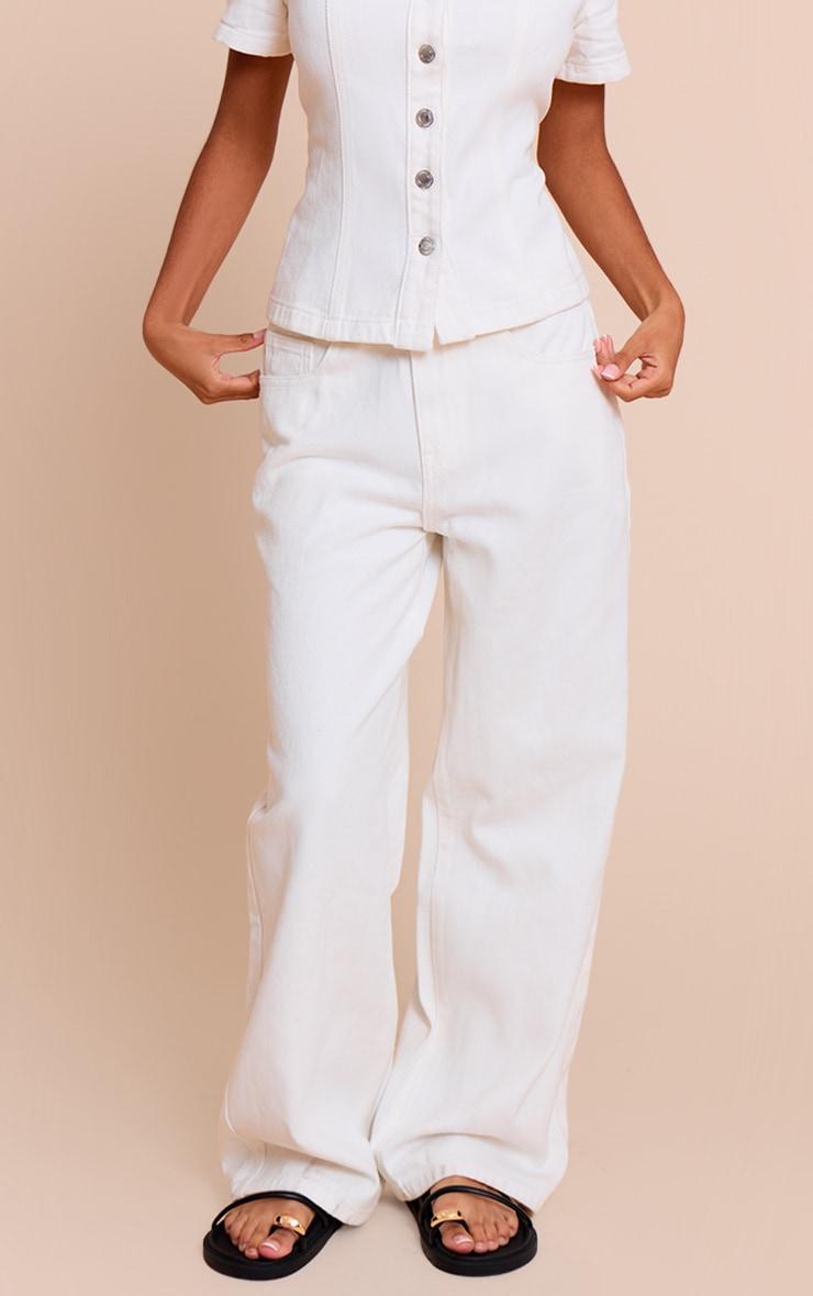  Petite White Mid Rise Straight Leg Jeans Product Image