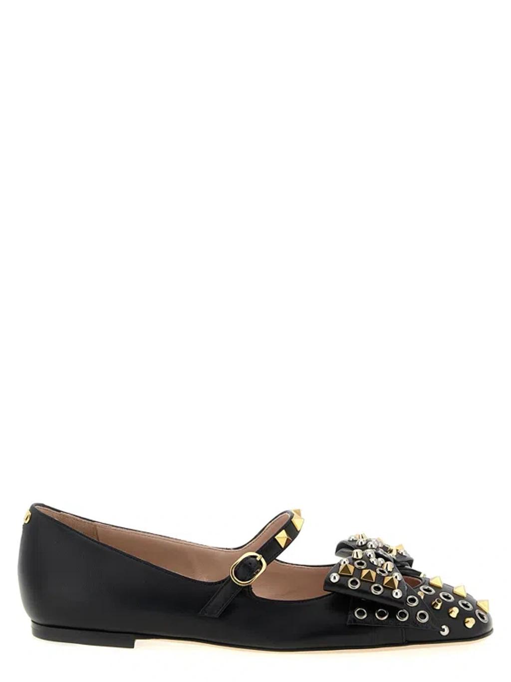 VALENTINO GARAVANI Mary-jane Bowow Ballerina In Kidskin With Studs Woman Black 35 In Multi Product Image