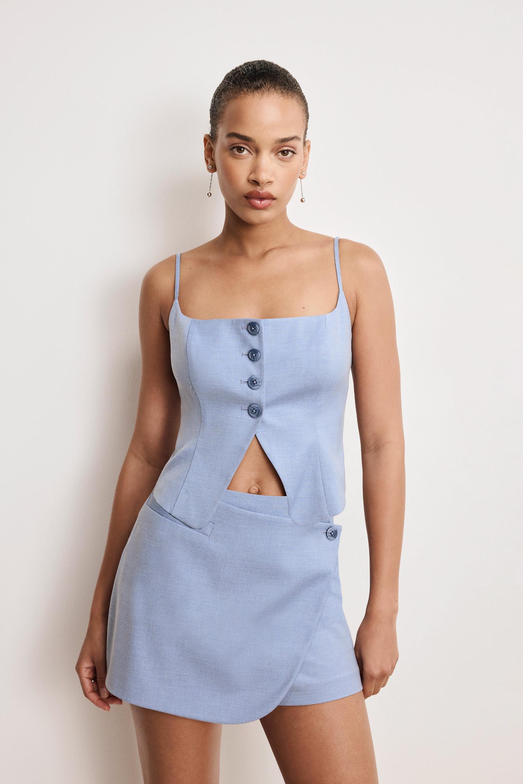 TWILL SUITING CAMI | CROSSHATCH BLUE001 Product Image