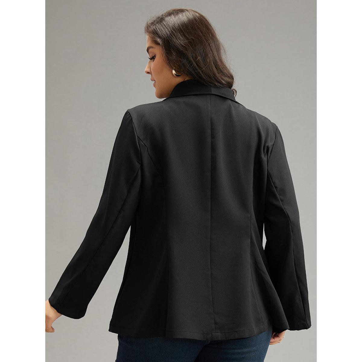 Plus Size Plain Roll Tab Sleeve Lapel Collar Blazer Black Women Dailywear Plain Plain Sleeve Long Sleeve Lapel Collar 14-16/1X Casual Blazers BloomChic Product Image