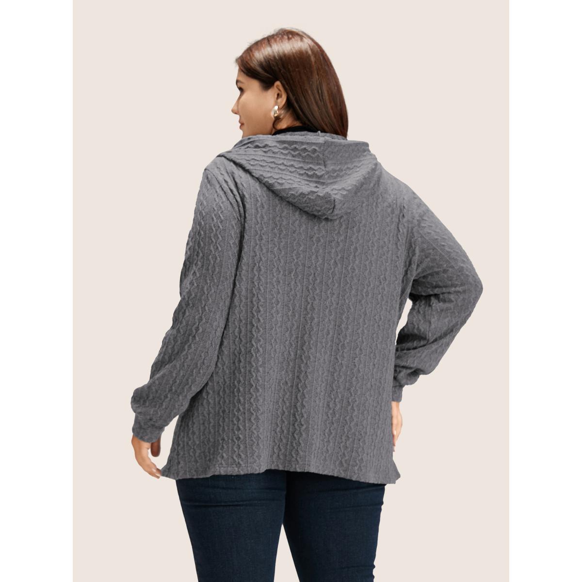 Plus Size Plain Textured Zipper Hooded Sweatshirt Women DarkGray Casual Non Hooded Everyday Sweatshirts BloomChic 22-24/3X Product Image