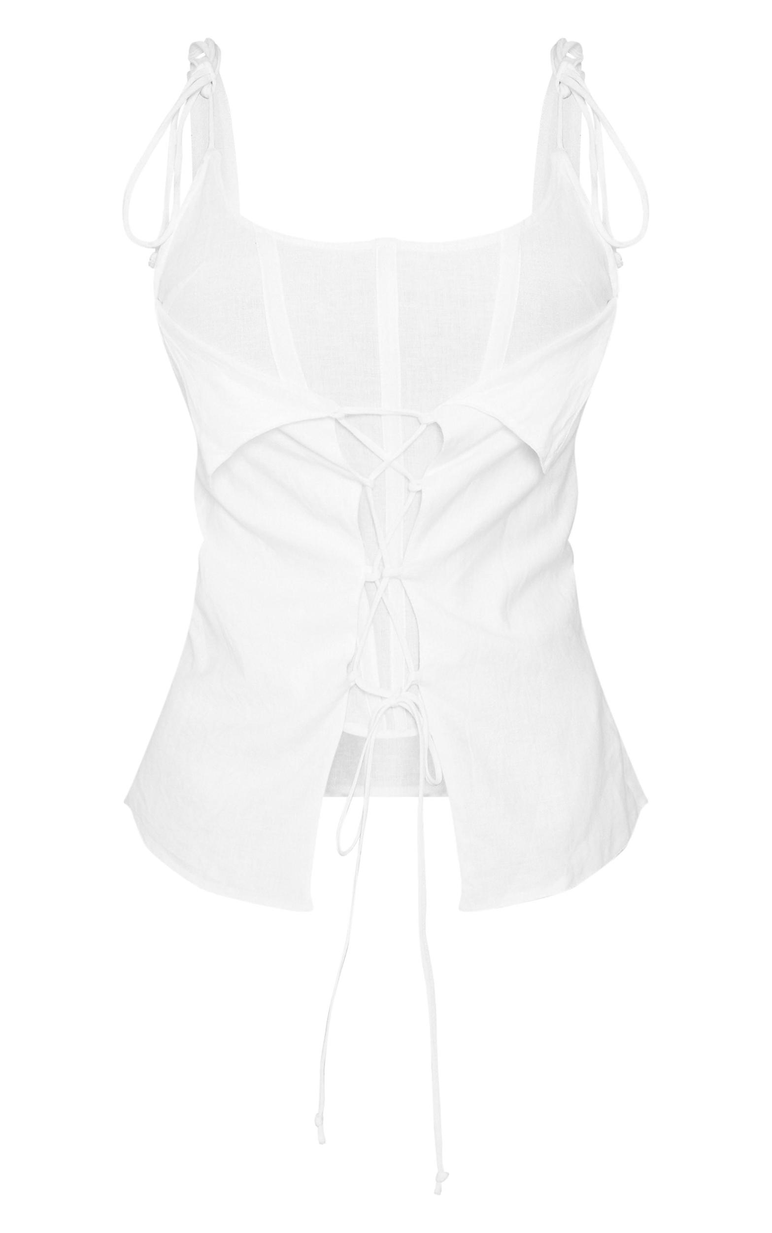 White Linen Double Layer Lace Up Front Corset Product Image