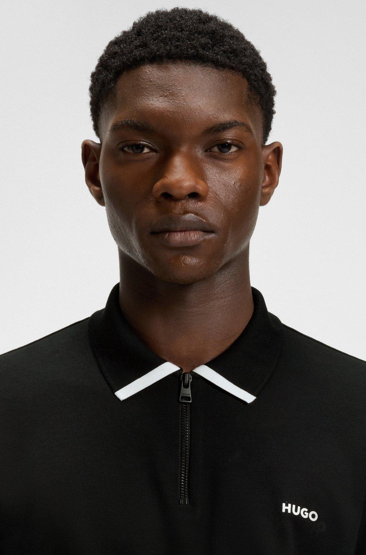 Mercerized-cotton polo shirt with double monogram Product Image