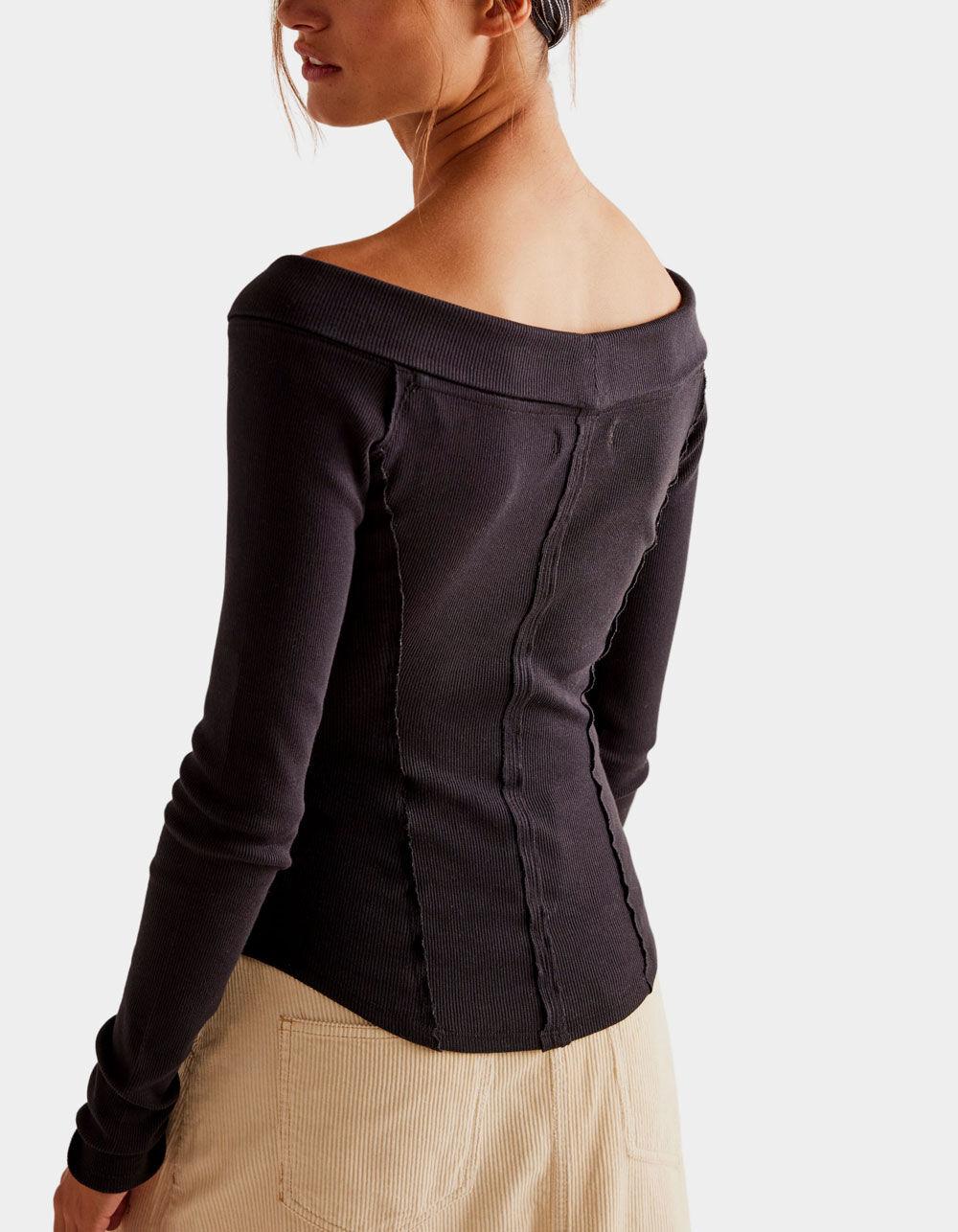 FREE PEOPLE Eye Candy Womens Long Sleeve Zip-Up Top - BLACK Product Image