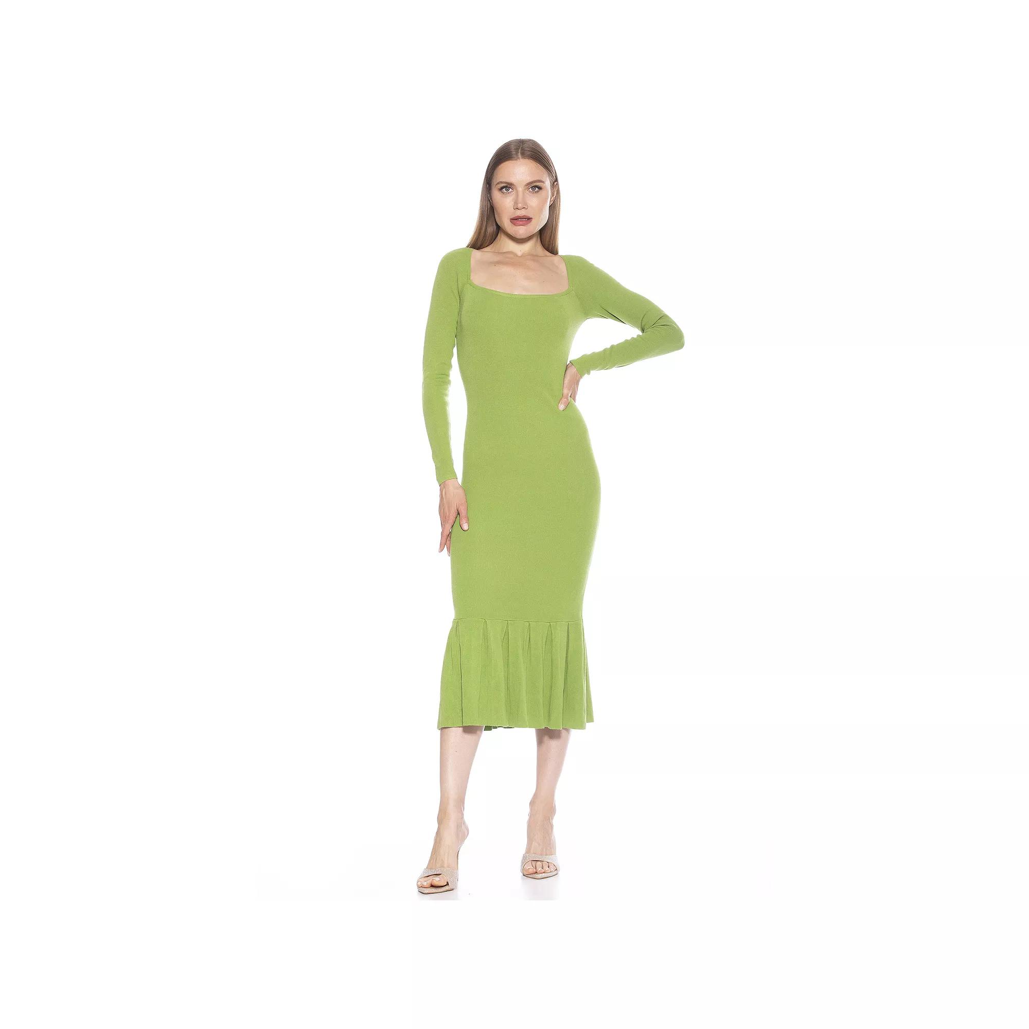 Women's ALEXIA ADMOR Reese Long Sleeve Ribbed Knit Square Neck Midi Dress,  Product Image