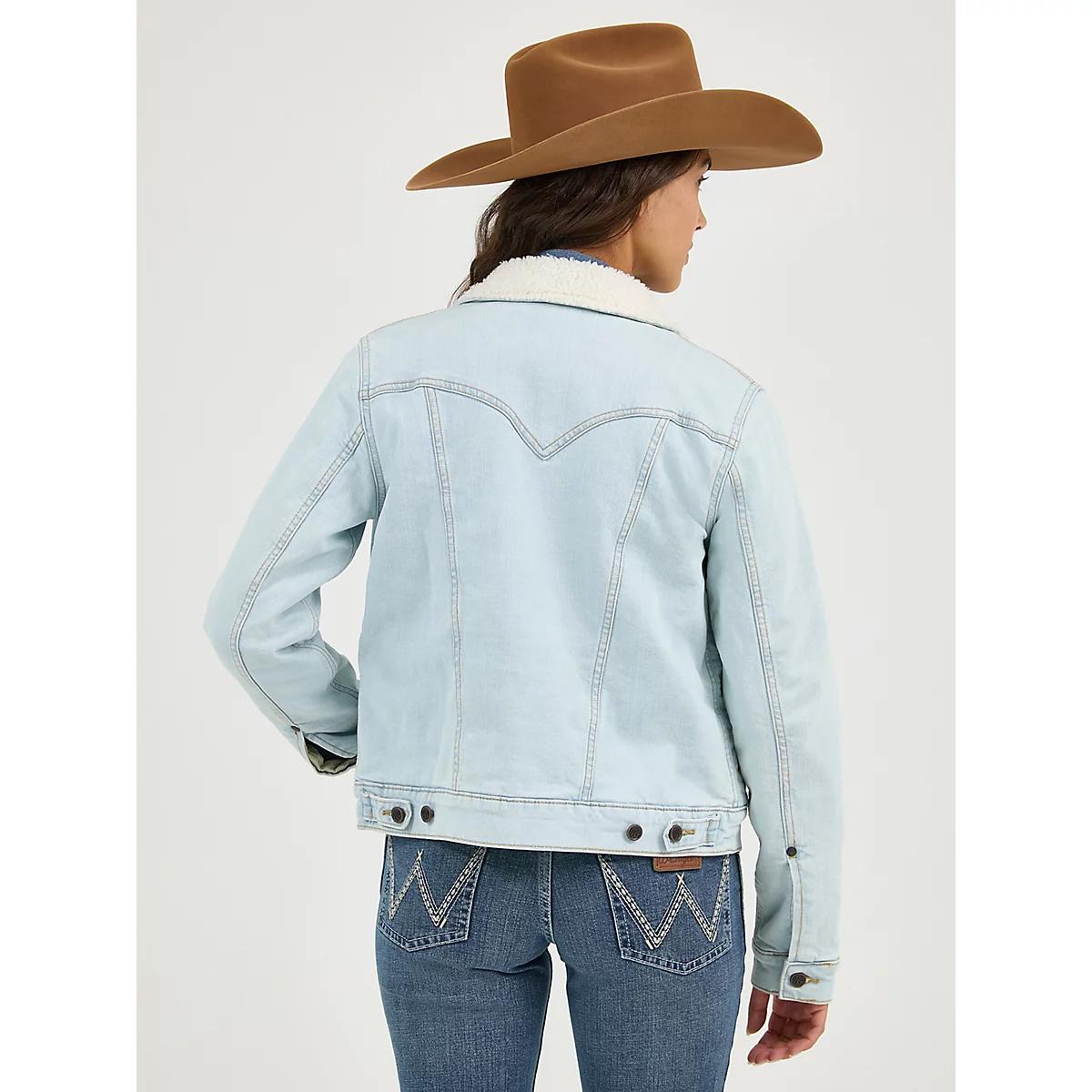 Women's Wrangler Retro® Sherpa Lined Western Denim Jacket in Bleached Denim Product Image