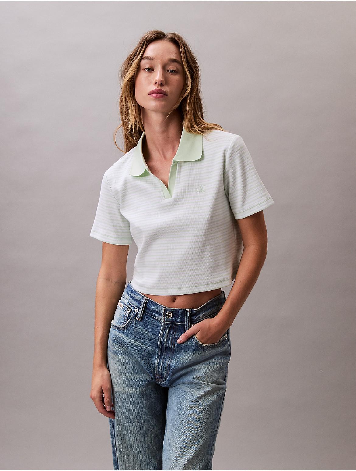 Calvin Klein Womens Cotton Contour Rib Polo T-Shirt - White Product Image