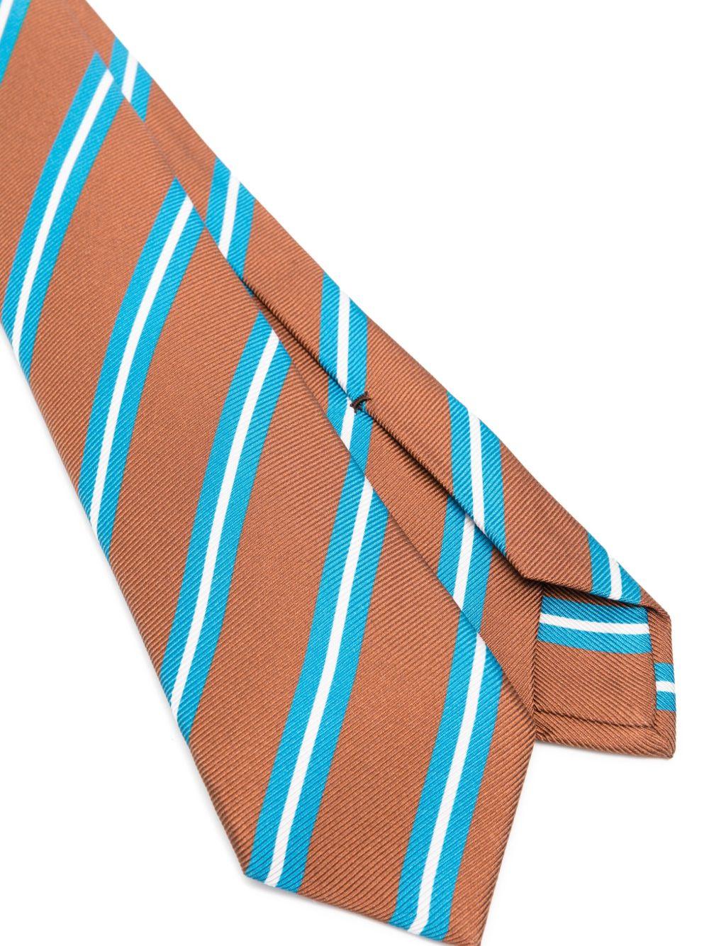KITON Brown Silk Tie With White And Blue Stripes Product Image