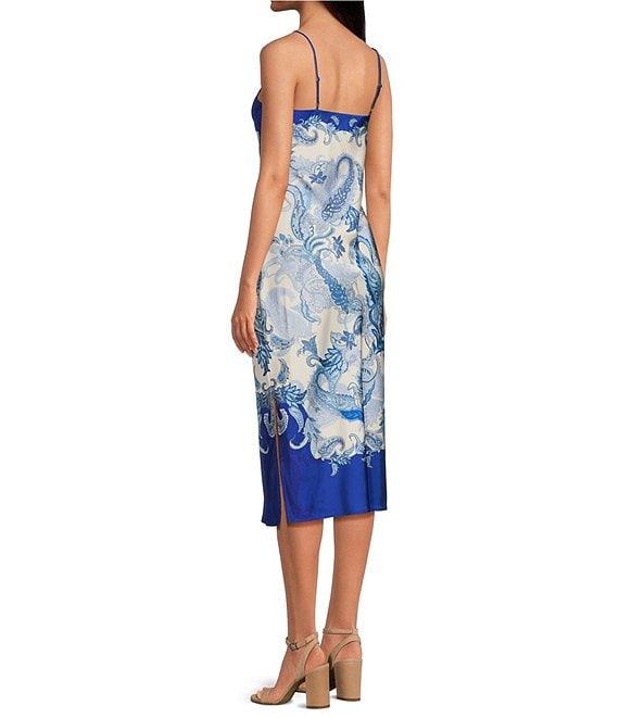 Gianni Bini Harper Satin Printed V-Neck Sleeveless Slip Midi Dress Product Image