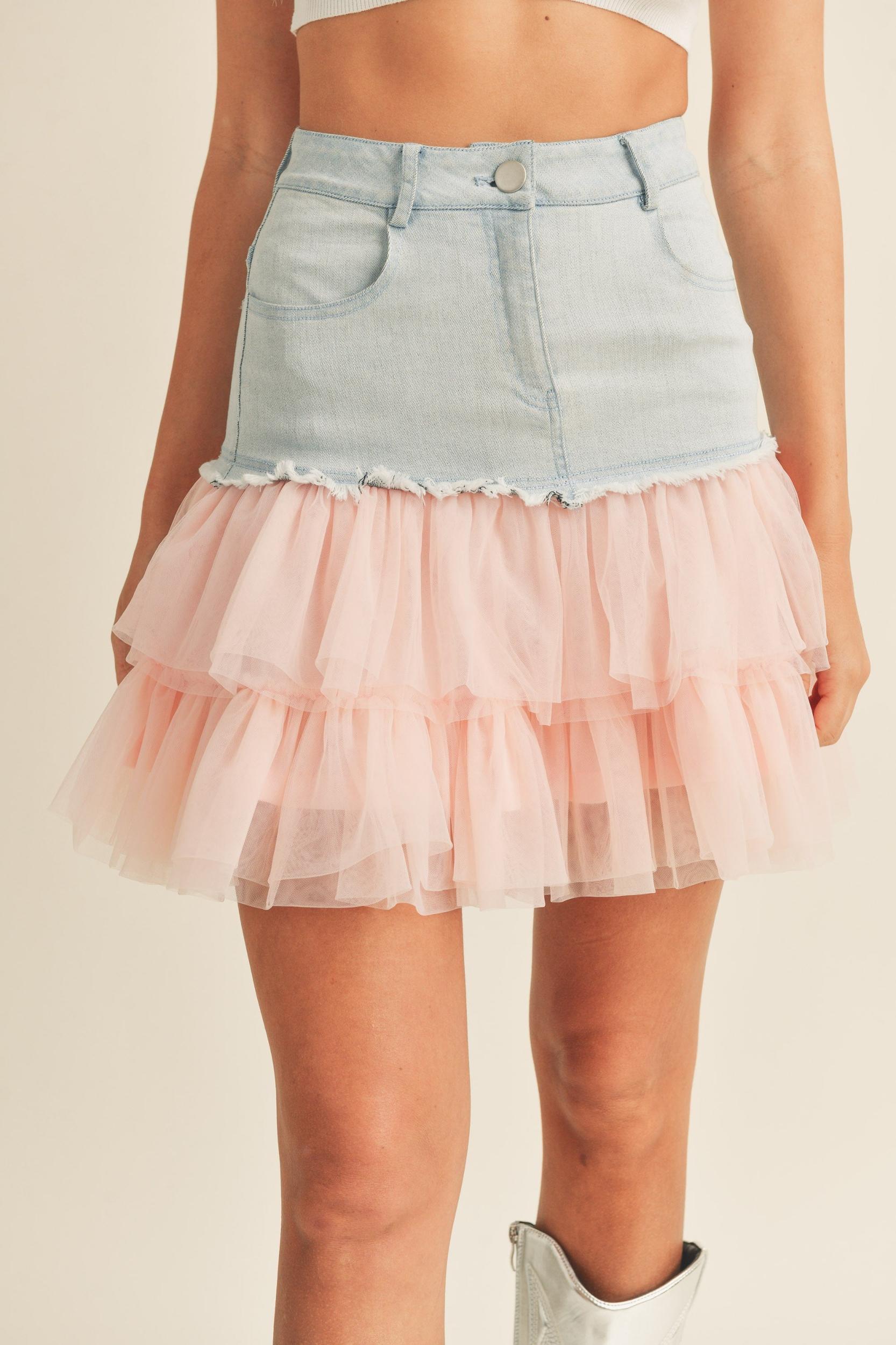 Denim Mini Skirt with Tulle Product Image