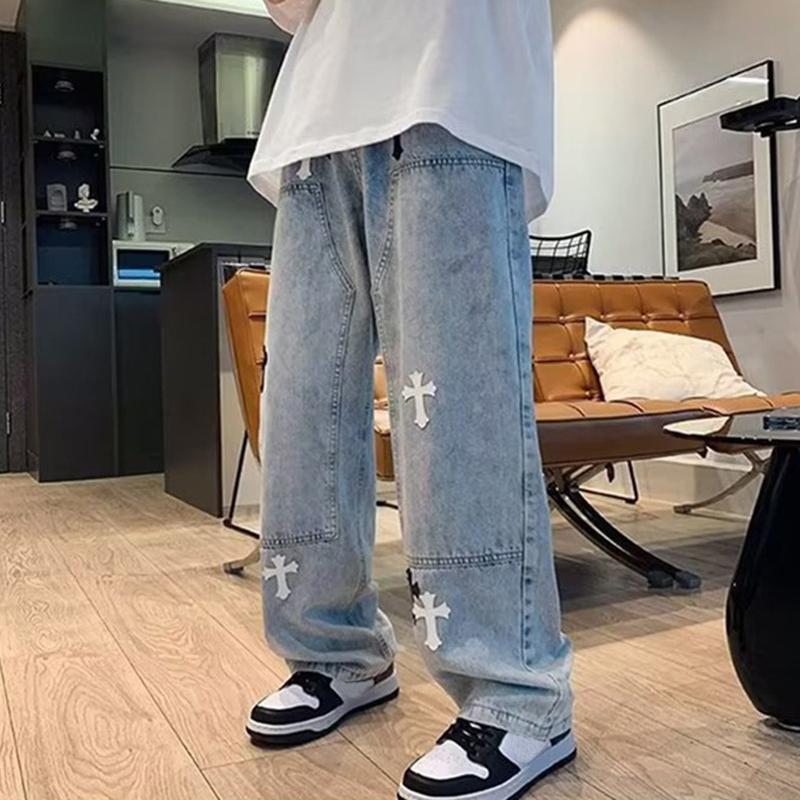 Sopula Men's Trendy Wide-Legged Drop-Feel Cross Jeans Product Image