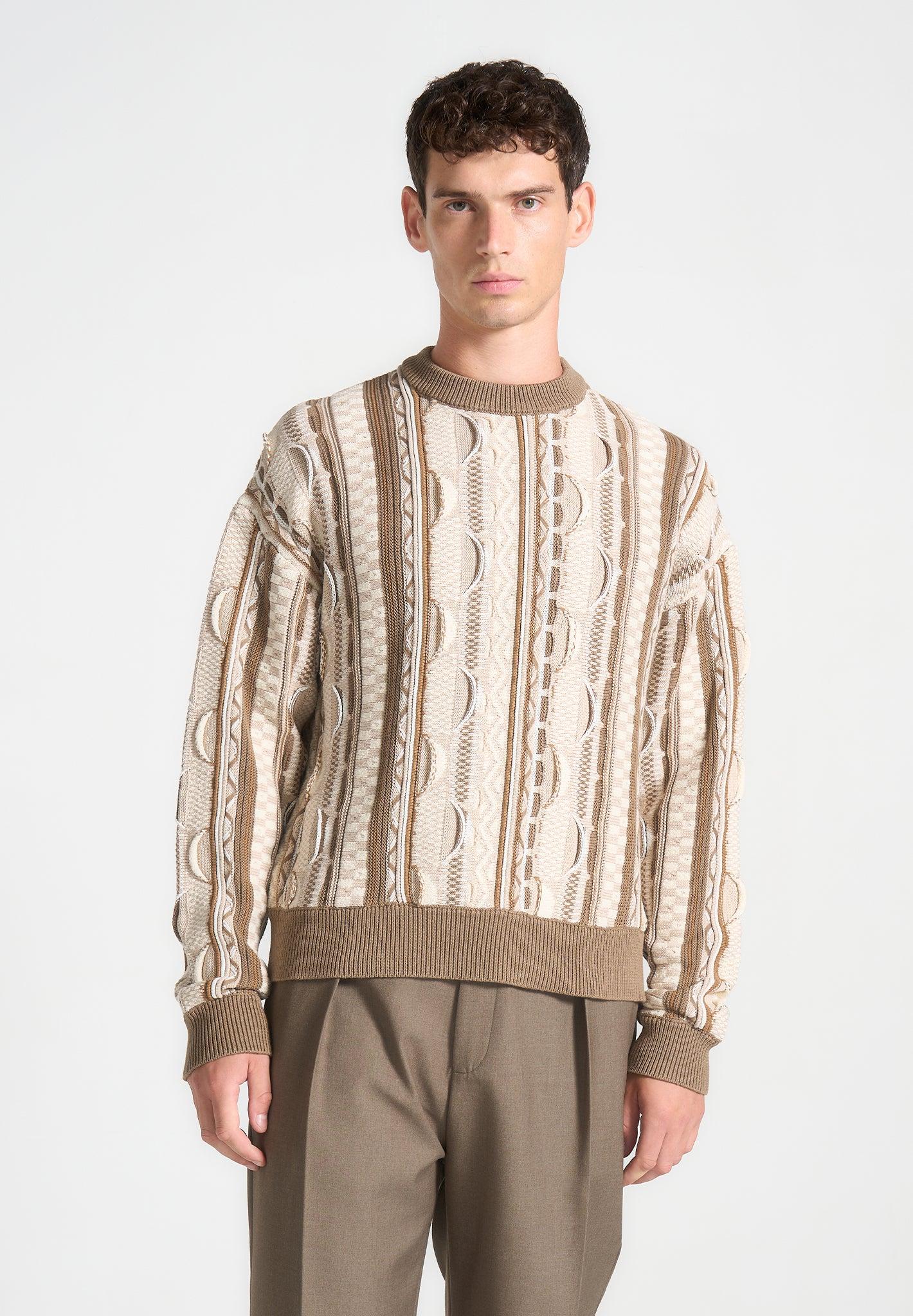 Jacquard Cotton Knit Jumper - Beige Male Product Image