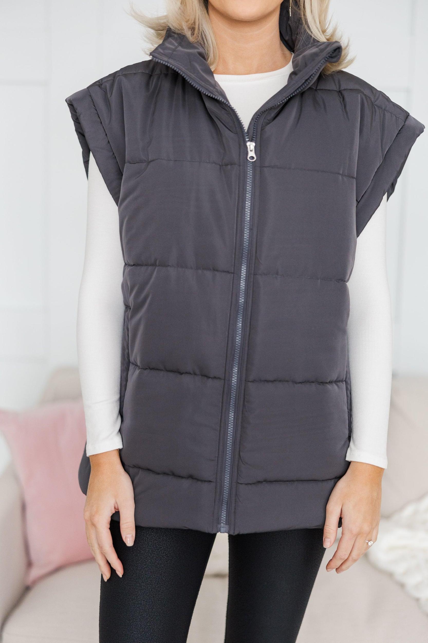 Make You Happy Charcoal Quilted Vest Female Product Image