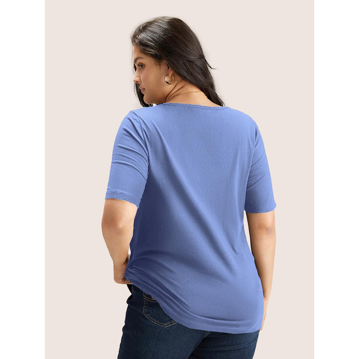 Plus Size Cotton V Neck Plain Basic T-shirt Stone Women Leisure Non Plain V-neck Casual T-shirts BloomChic 22-24/3X Product Image
