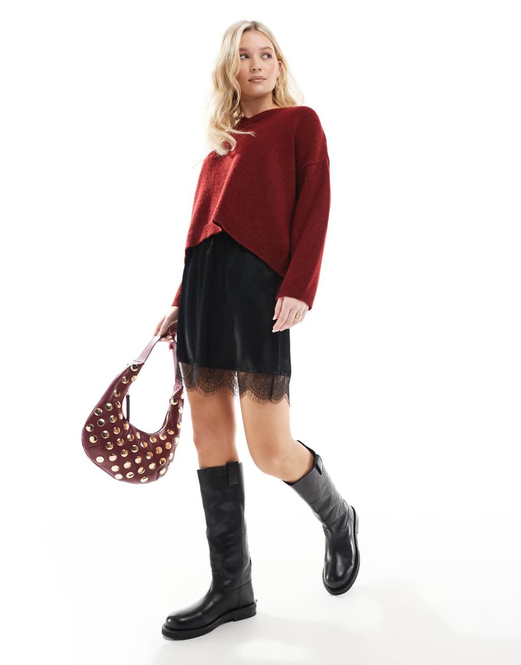 ASOS DESIGN lace hem mini skirt in black Product Image