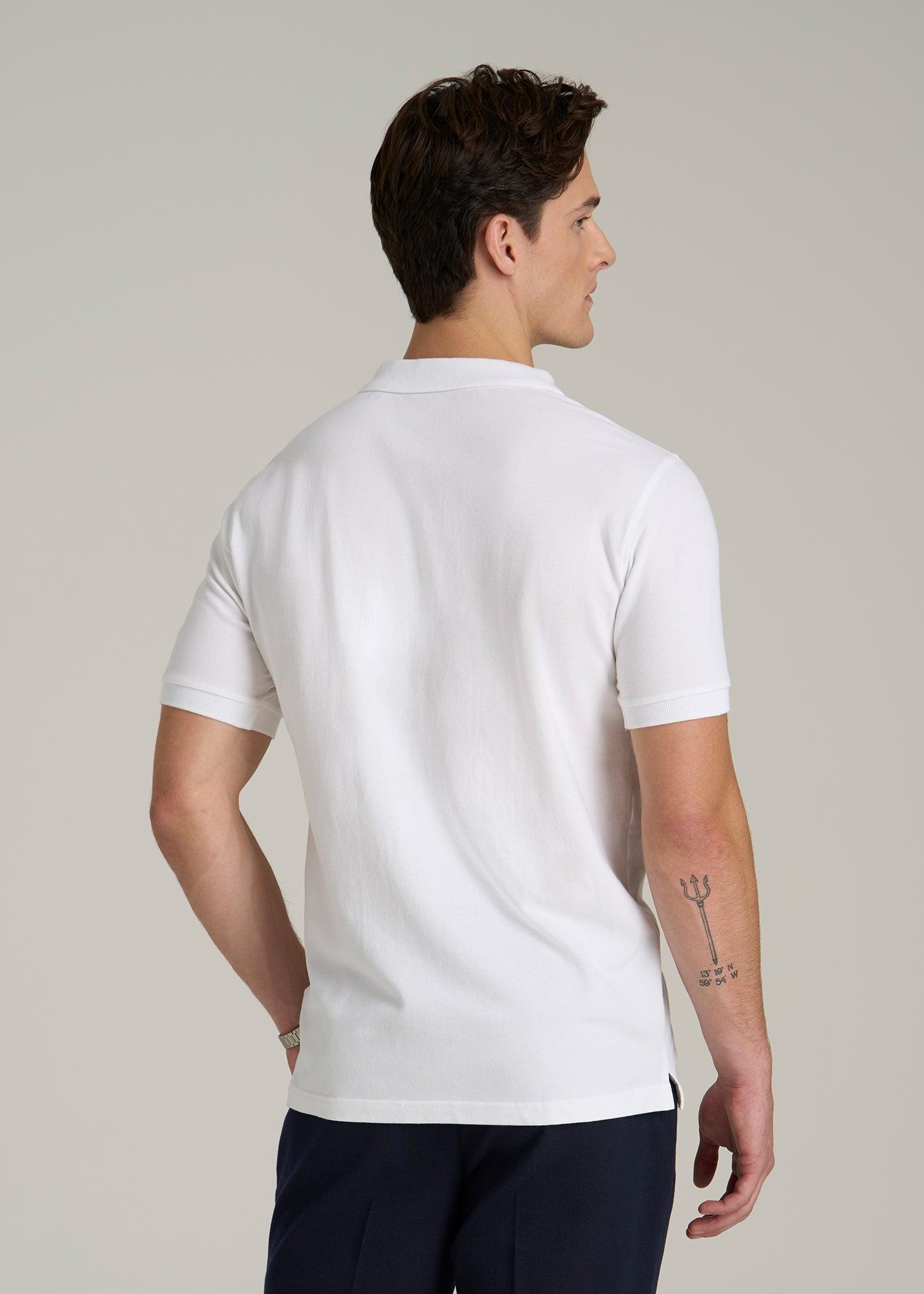 Classic Polo with Embroidered Logo for Tall Men in Bright White Male Product Image