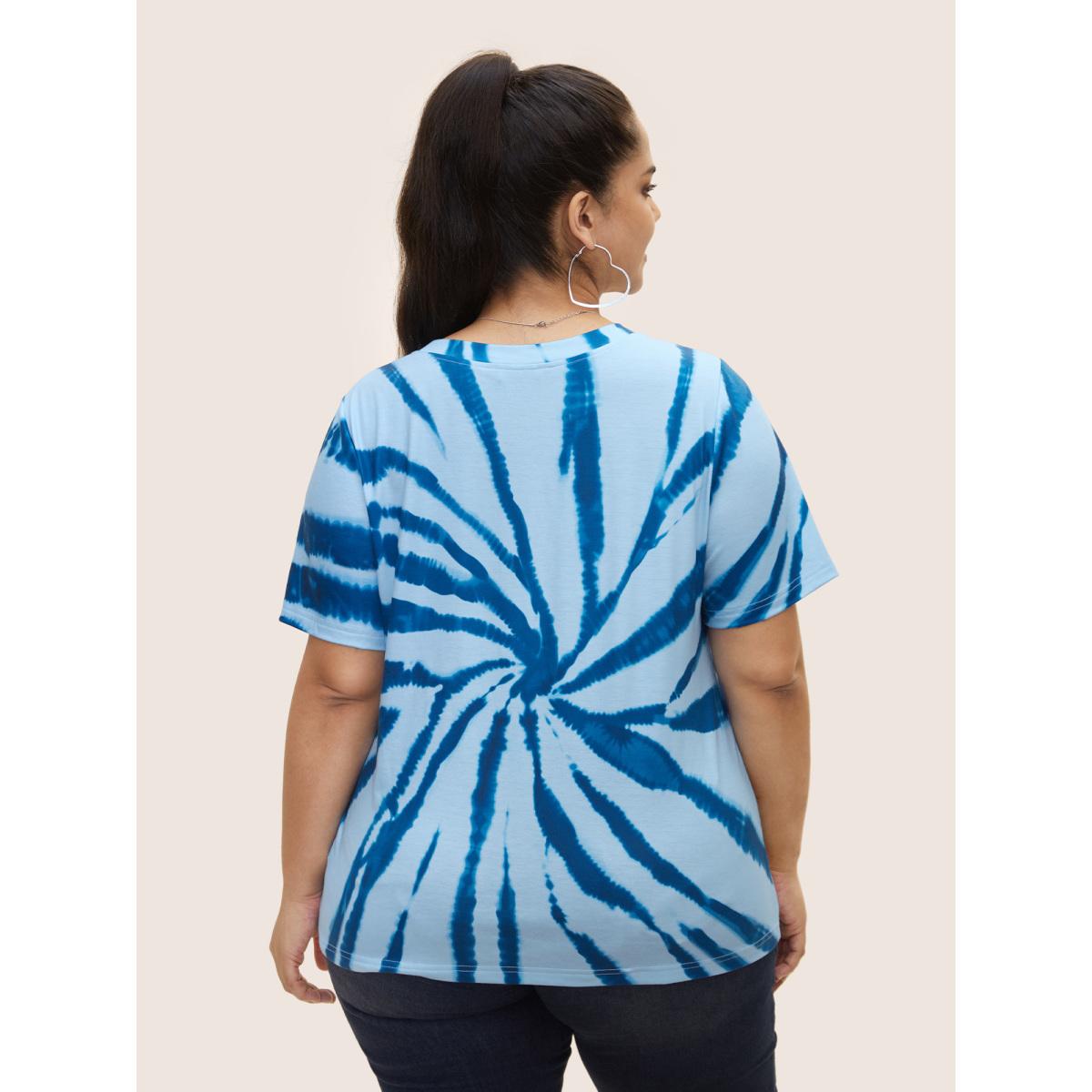Plus Size USA Print Round Neck Tie Dye T-Shirt DarkBlue Women Casual Contrast Art&design Round Neck Everyday T-shirts BloomChic 14-16/1X Product Image