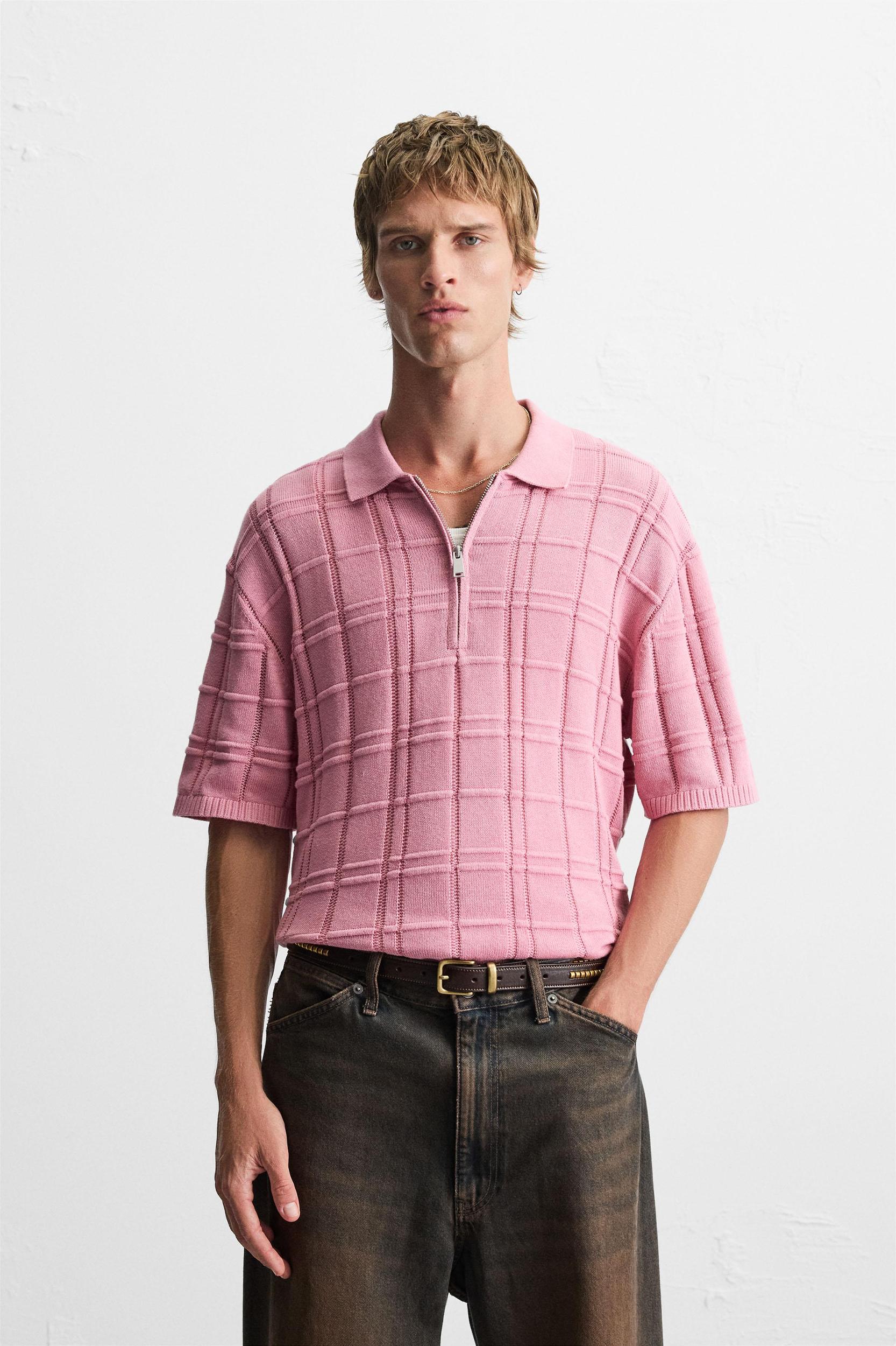 CHECKERED JACQUARD KNIT POLO SHIRT Product Image