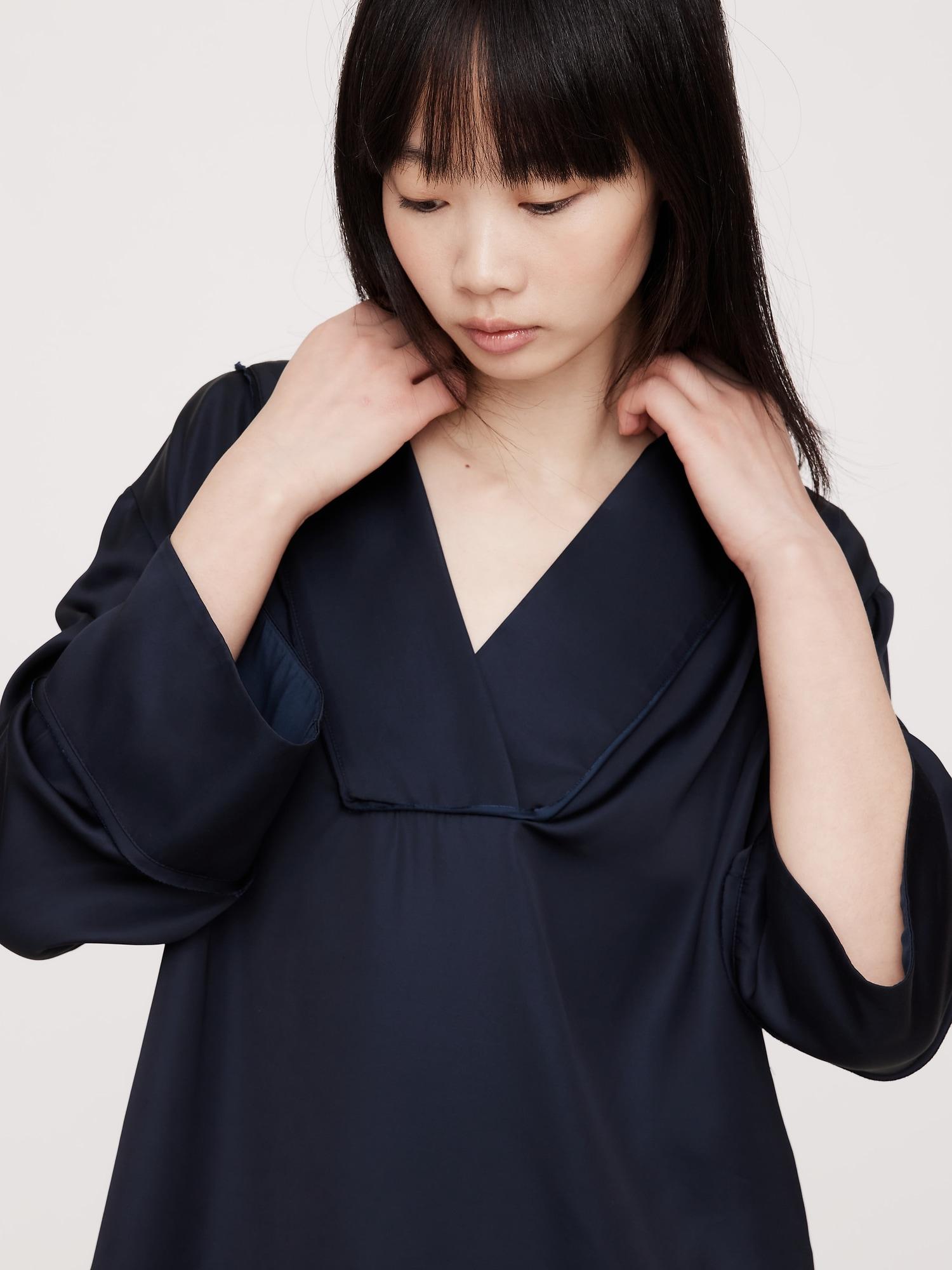 Relaxed Satin V-Neck Top Product Image