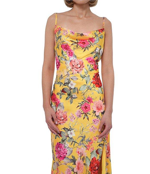 Adelyn Rae Satin Floral Print Cowl Neck Sleeveless Slip Midi Dress Product Image