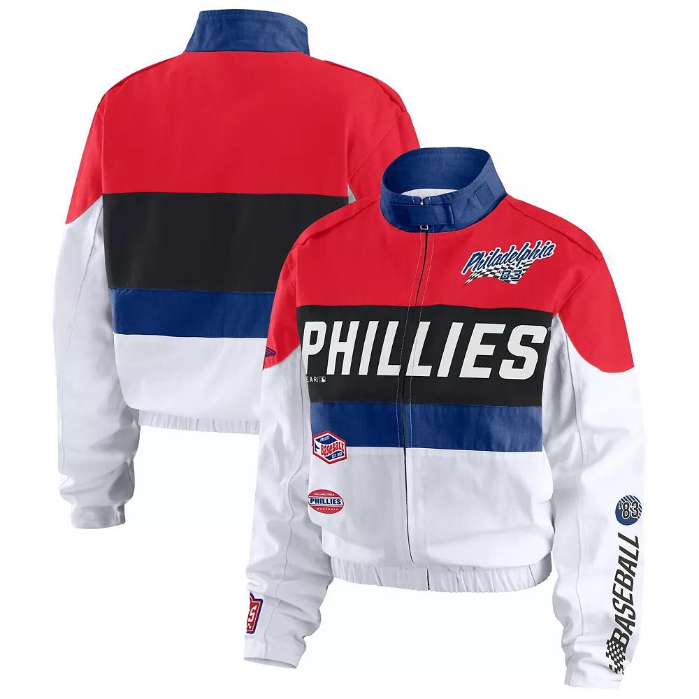 Women's WEAR by Erin Andrews  Red/White Philadelphia Phillies Racing Full-Zip Jacket, Size: Small Product Image