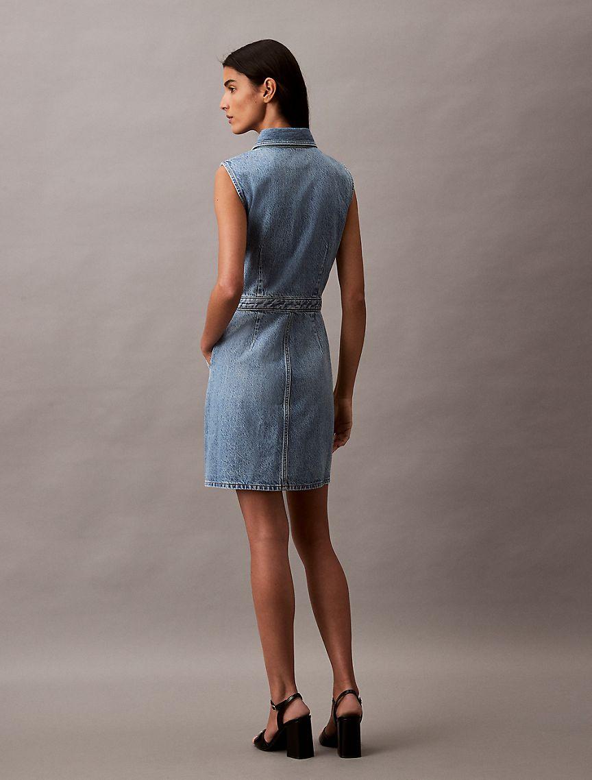 Sleeveless Denim Button-Down Dress Product Image