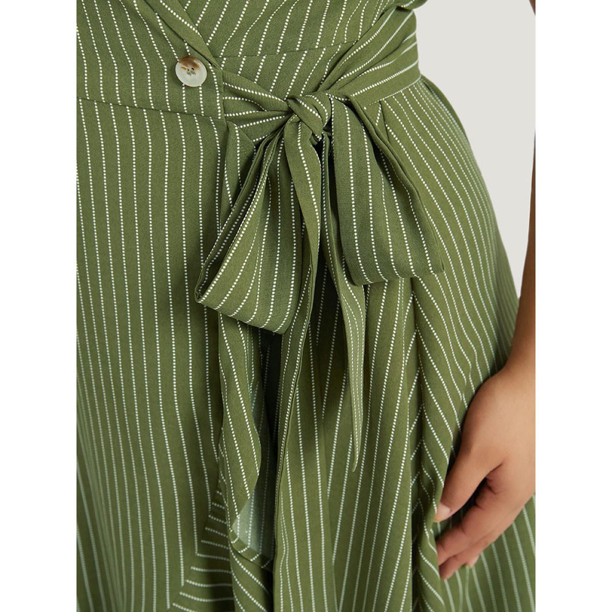 Plus Size Suit Collar Ruffles Pocket Button Up Ties Batwing Sleeve Dress Moss Women Office Button Suit Collar Short sleeve Curvy Midi Dress BloomChic 10/M Product Image