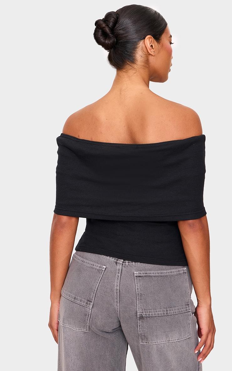Black Ribbed Foldover Bardot Top Product Image